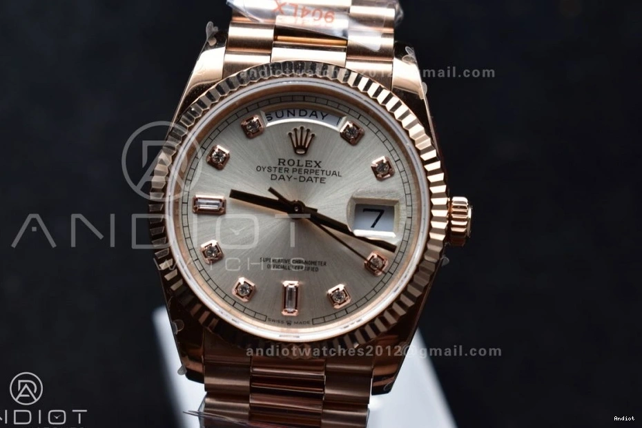 Dial QF DayDate with Square President Bracelet Edition RG Best Silver V5 36 (Gain 904L Steel Weight) Diamond on vr3255 0121